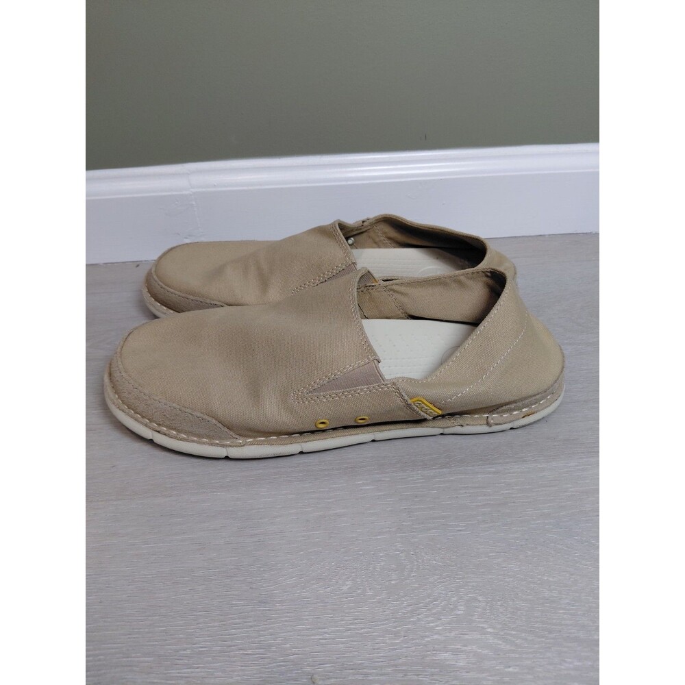 Crocs Shoes Mens Size 11  Stretch Sole Loafers TanSlip On Canvas Comfort